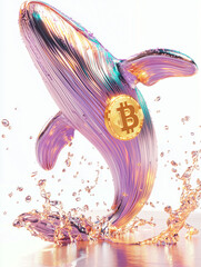 Abstract 3D Bitcoin Whale with Metallic Texture