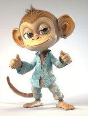 3D Cartoon Monkey Character in Playful Pose