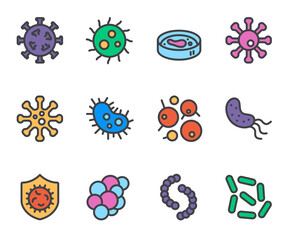Virus line icons. Germs. Set of outline symbols, simple graphic elements, modern linear style black pictograms collection. Vector line icons set