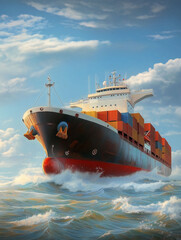 Cargo Ship on a Tranquil Ocean Horizon