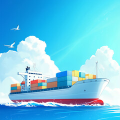 Cargo Ship on a Sunny Ocean Day