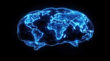 Global Brain, digital art, world map on a 3D brain, glowing lines, abstract