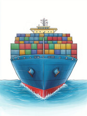 Colorful Cargo Ship on Calm Blue Sea