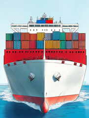 Coastal Cargo Ship with Serene Blue Sky