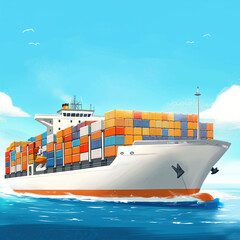 Majestic Cargo Ship at Sea