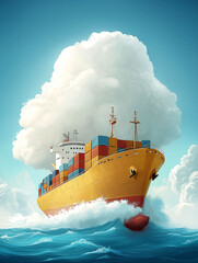 Modern Cargo Ship on a Clear Blue Sea