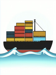 Simple Cargo Ship Illustration with Colorful Containers