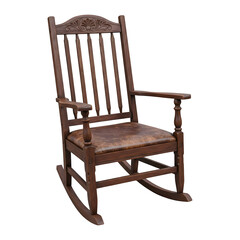 Elegant Antique Carved Rocking Chair with Leather Seat