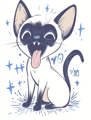 Whimsical Blue Siamese Cat Cartoon with Tongue Out