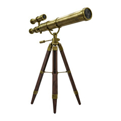 Antique Brass Telescope on Wooden Tripod Stand