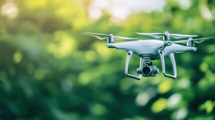 A high tech AI powered drone for environmental monitoring, analyzing air quality and temperature changes in real-time, outdoor setting