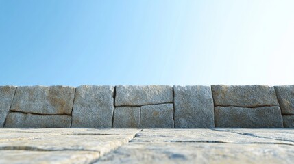 A new strong and imposing stone foundation in the foreground occupying the bottom fourth of the image