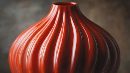 Elegant red vase with glossy finish and textured surface against a blurred neutral background for home decor