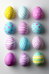 Fototapeta premium Vibrant close-up of a collection of beautifully decorated easter eggs in assorted colors perfect for holiday celebrations