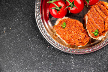 Pepper pate red pepper dip roasted vegetable hummus appetizer vegetables dish fresh gourmet food...