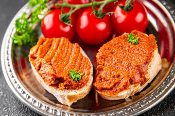 Pepper pate red pepper dip roasted vegetable hummus appetizer vegetables dish fresh gourmet food...