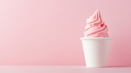 Sweet and Creamy Pink Ice Cream in a White Cup on a Soft Pink Background for Refreshing Dessert and Treat Themes