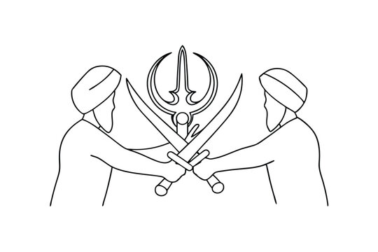 sikh symbol with swords and figures clip art preview