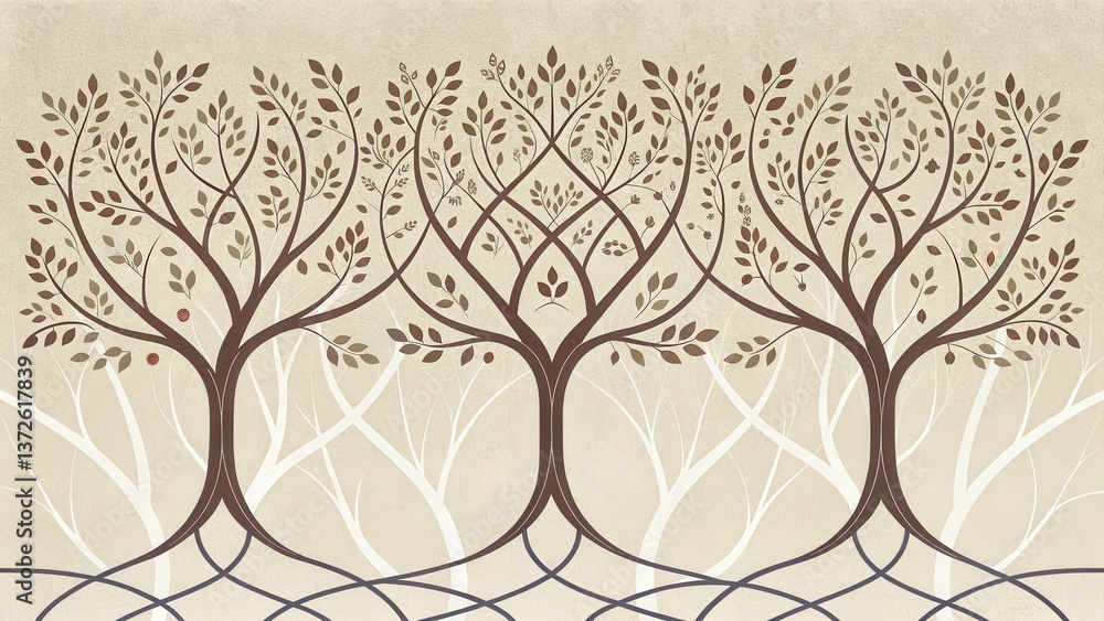 Poster environmental awareness day concept. intricate tree design with intertwining branches in earthy tone