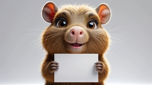 cute funny capybara with empty poster

