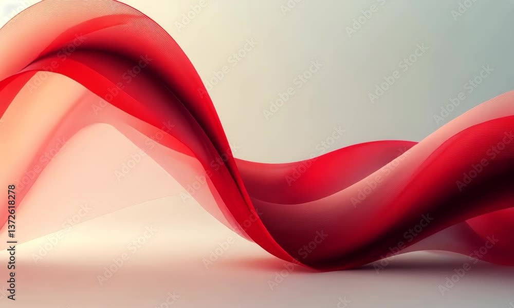 Poster abstract animation of flowing red fabric for modern design or presentation