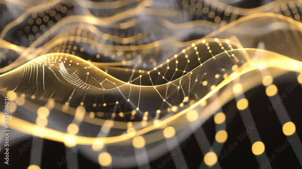 Poster abstract digital waves glowing lines and dots visualizing data connectivity and technology in mesmer