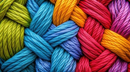 Vibrant interwoven threads create a rich tapestry of color and texture a captivating close up shot showcasing artistic textile design and meticulous craftsmanship