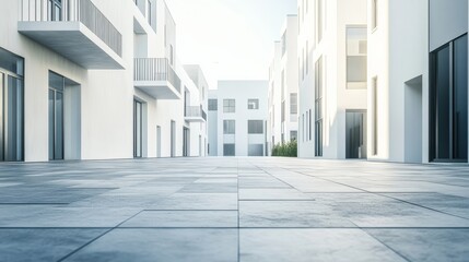 Fototapeta premium Empty ground with white building background, 3d rendering