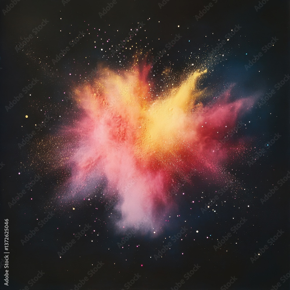 Poster vibrant explosion of colorful powder against a dark background creating a dynamic and abstract cosmi
