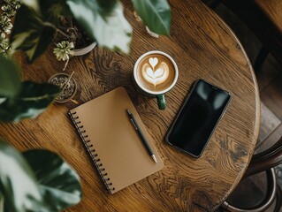 Coffee and work partners on the table, work and enjoyment go hand in hand. Expresses a fulfilling life attitude.