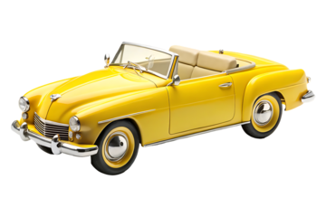 yellow retro toy car cabriolet on transparent background