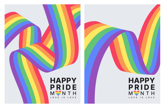 LGBTQ pride month background template, wave flag rainbow color of pride month