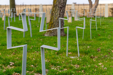 Ukrainian military cemetery in Kalisz in Poland. graves without plaques, mass war grave of Ukrainian soldiers killed during World War I.