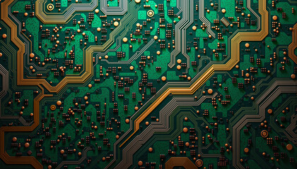 Realistic circuit board background texture with natural colors, technology