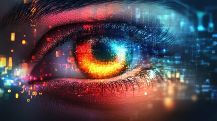 Human eye with digital network overlay