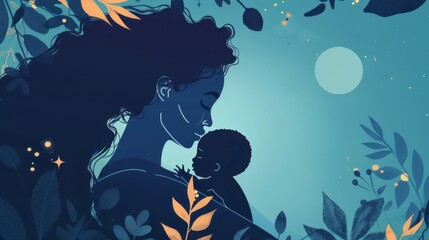 Celebrating world maternal mental health day with mother and child silhouette. Horizontal banner. Copy space. Postpartum depression concept. Postnatal care services, women's wellness
