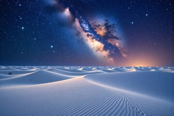 Naklejka premium Starry Night Over an Endless White Sand Desert