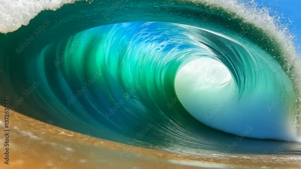 Poster crashing wave captures dynamic energy of ocean at the beach generative ai