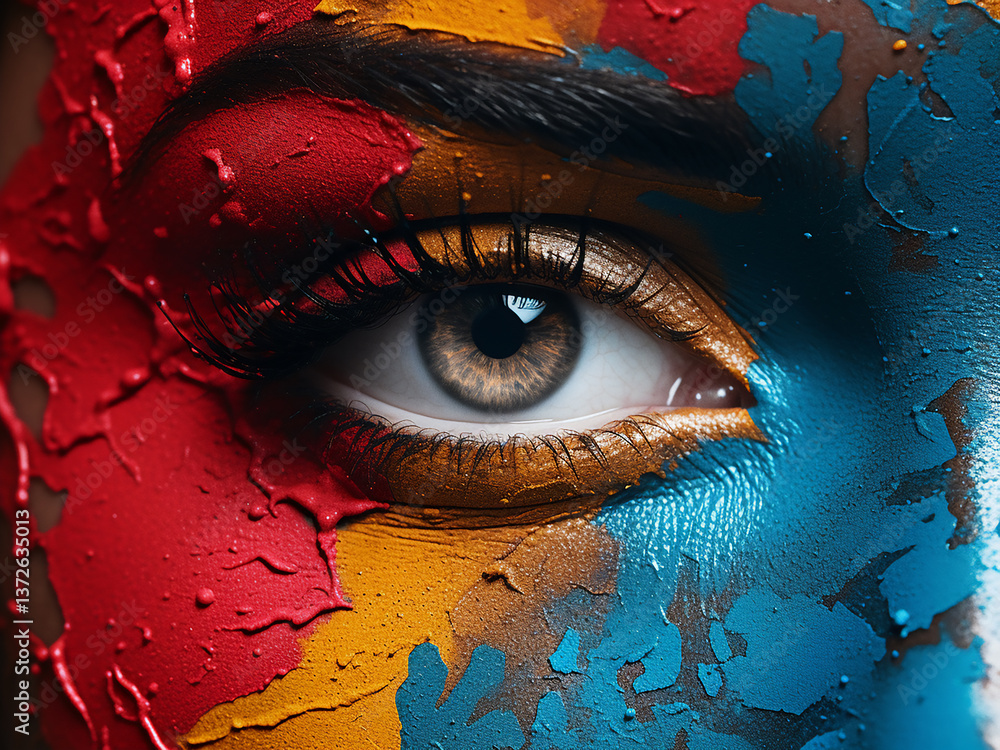 Poster strong color contrast with opposing paints creates a dramatic impact commanding attention visually