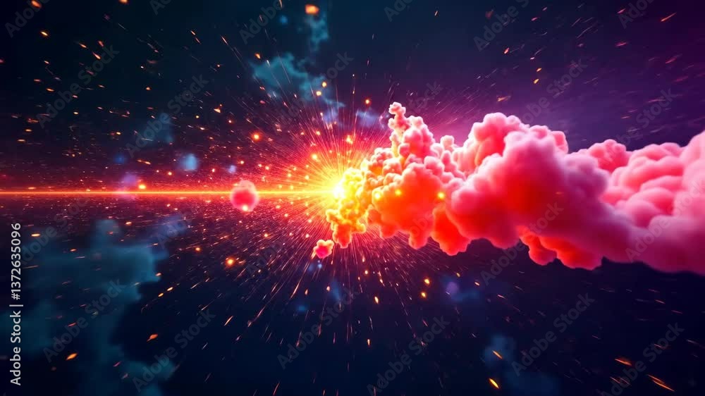 Wall mural pink nebula cloud formation and sparkling particles in outer space