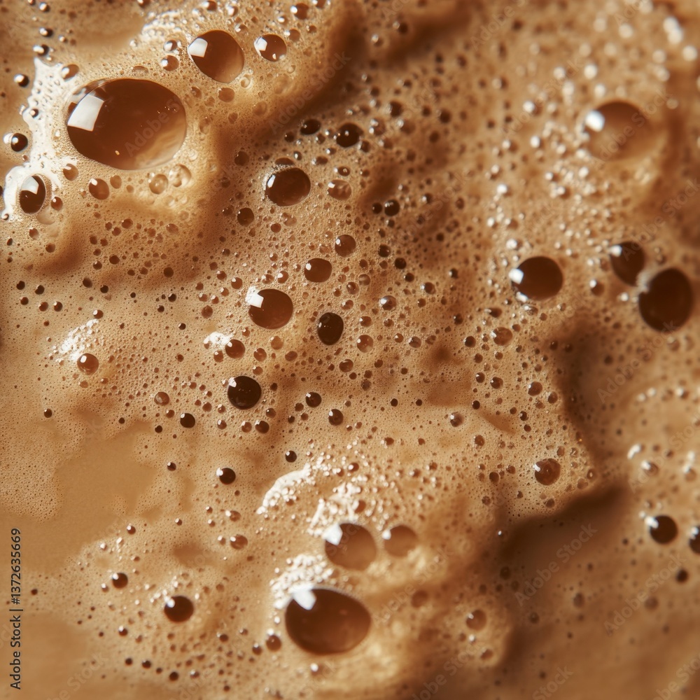 Poster captivating close up of coffee foam showcasing rich texture and diverse bubble sizes creating a deli