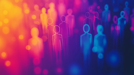 Abstract illustration of colorful silhouettes representing community and connection, evoking sense of opportunity and unity