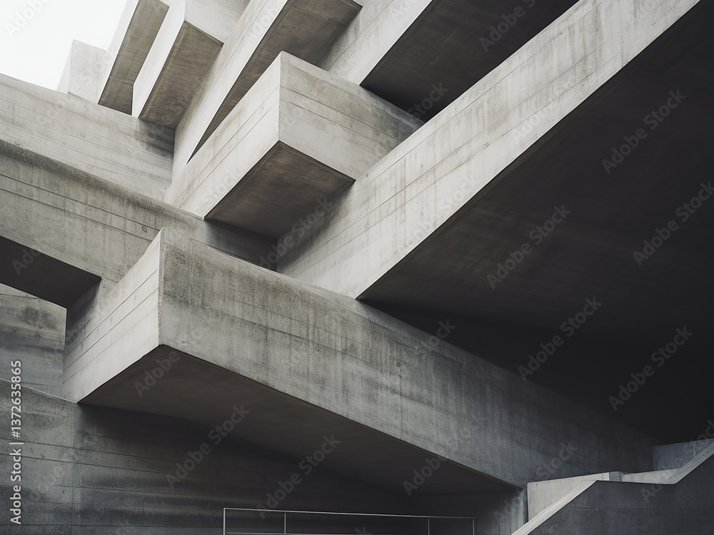 Poster concrete brutalist texture with sharp angles emphasizes raw power and strength