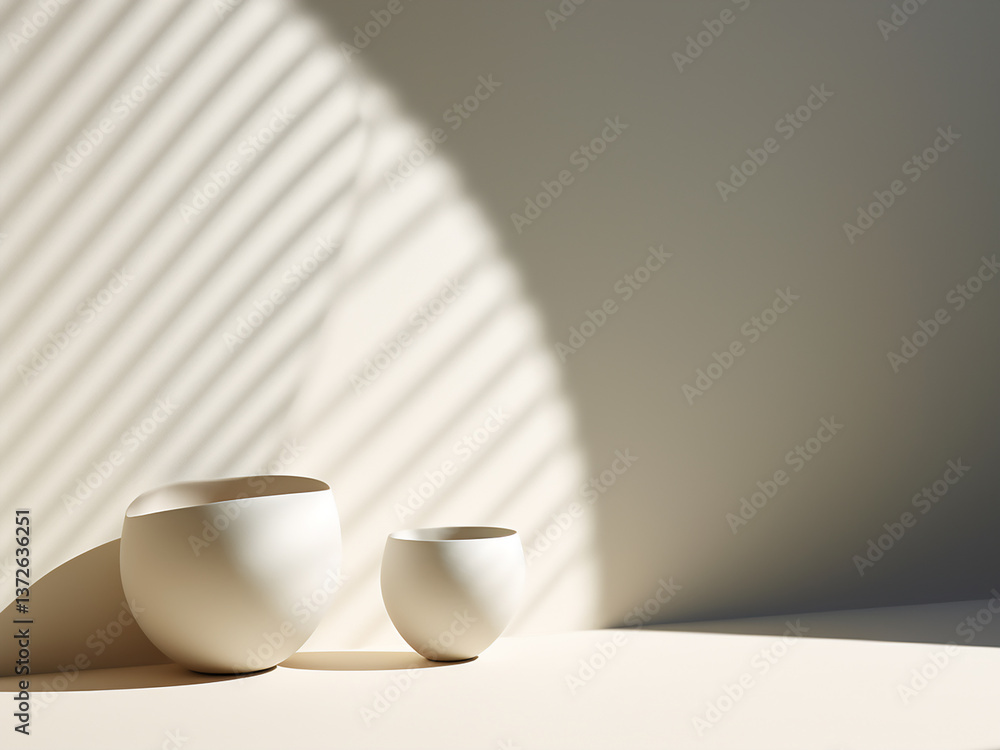 Poster elegant contemporary forms presenting shadows that emphasize minimalist shapes with diffused light