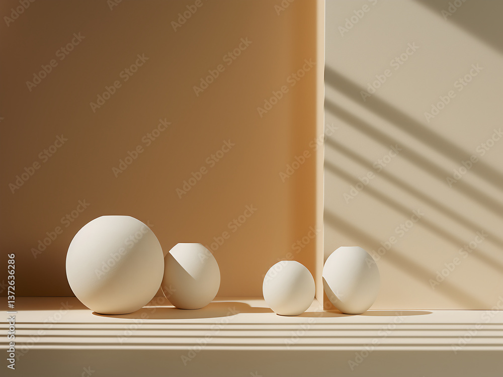 Poster revealing contemporary forms with shadows that elegantly emphasize minimalism and diffused light