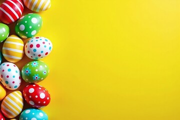 Easter Eggs Border on Yellow Background