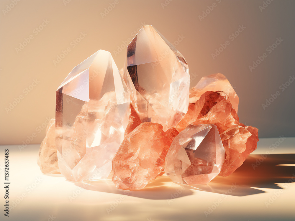 Poster crystal clarity presenting transparent forms with minimalist arrangement and soft light filtering