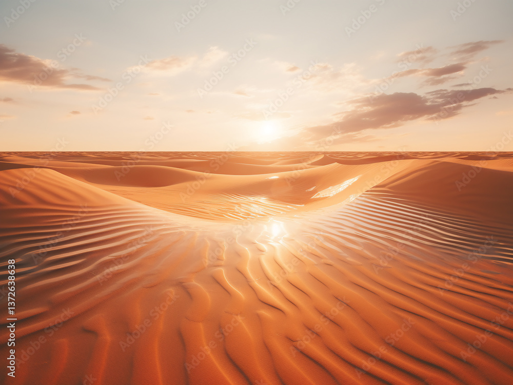 Poster heat waves rise in the desert, causing a mirage to appear, distorting reality and creating illusion