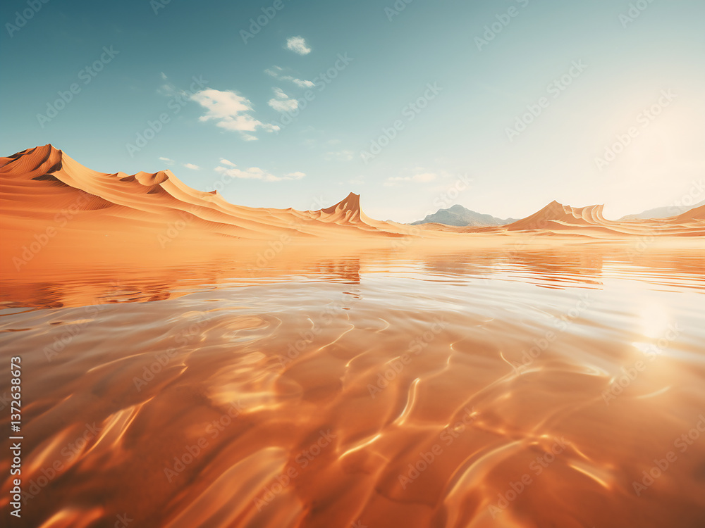 Poster a desert mirage appears as heat waves rise, distorting reality and creating an illusion