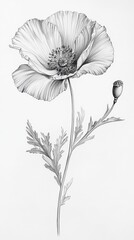 Fototapeta premium Delicate poppy flower illustration showcasing intricate details and graceful lines, representing beauty in nature and artistic expression, floral art concept